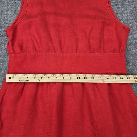Izod Dress Womens 12 Red Sleeveless Floral Embroidered Linen Blend V Neck Summer - Picture 8 of 16